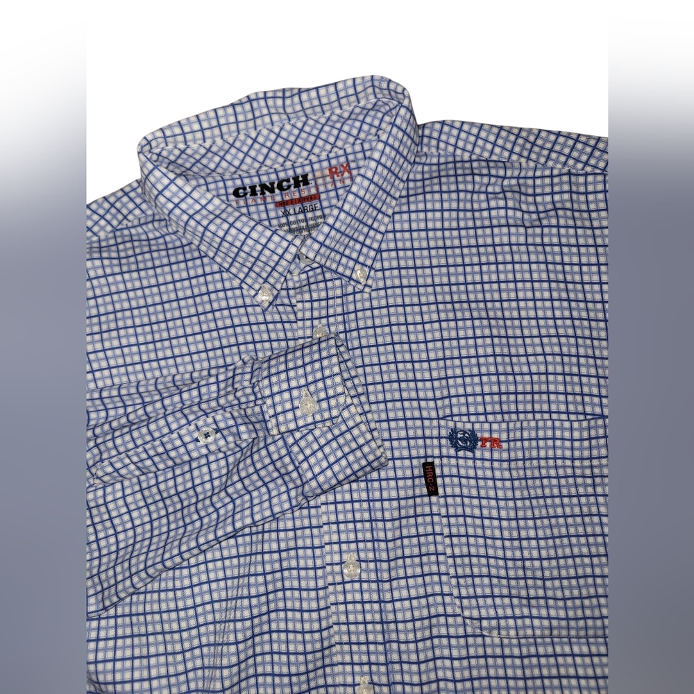 Cinch WRX FR Shirt Mens XXL Flame Resistant HRC-2 Button Down Work Blue Check